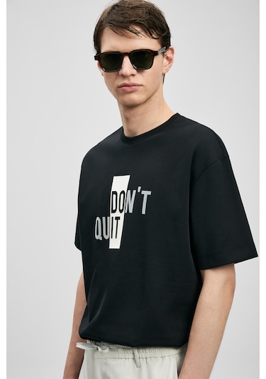 Lufian Carl Modern Grafik T- Shirt Siyah Siyah 111020285100100