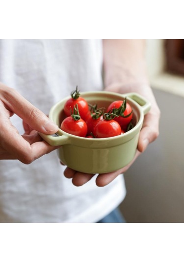 200ml Seramik Ramen Erişte Kasesi Çift Kulplu Ve Kapaklı Kahvaltı Meyve Salatası Karıştırma Kaseleri Ev Mutfak Sofra Takımı Yeşil