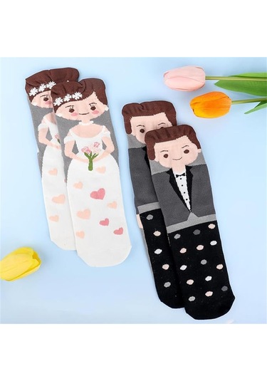 Homyl 2 Çift Düğün Çorabı Nişan Hediyesi Rahat Çorap Seti Çok Renkli
