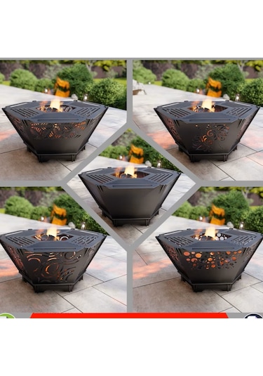 Altıgen Ateş Çukuru Ve Portatif Mangal Desenli Dekoratif