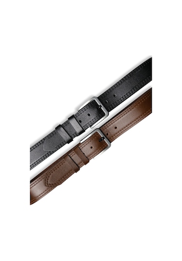 Mft Leather Hakiki Deri Kemer - Kahve, 4,5 Cm, Çift Dikiş Desen 8586 Kahve