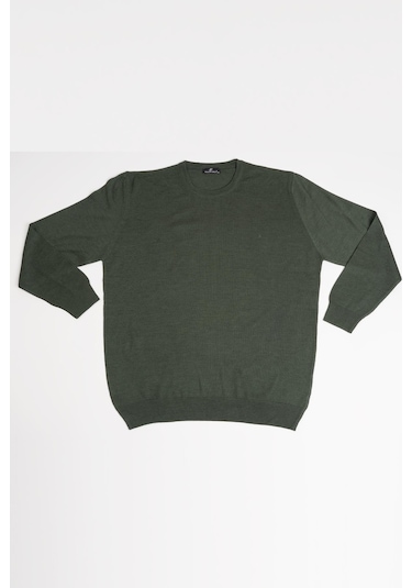 Woolen World Bisiklet Yaka Battal Büyük Boy Yünlü Triko Kazak Yeşil