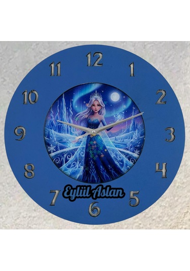 Kişiye Özel İsimli Çocuk Odası Duvar Saati Epoksi Dolgulu 35 Cm Masallar Serisi Mavi - Beyaz