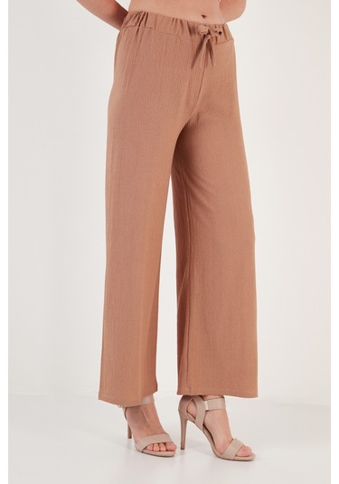 Lela Belden Bağlamalı Rahat Kesim Krinkıl Kuımaş Bayan Pantolon 5862061 Bisküvi