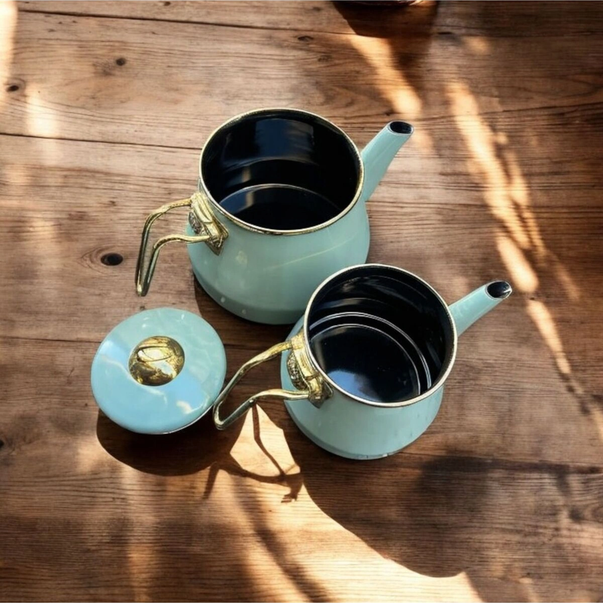 Taşev Robin Emaye Çaydanlık Takımı Yeşil Yeşil