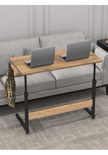 Yükseklik Ayarlı Çalışma Masası - Ceviz Tekerli 100x50