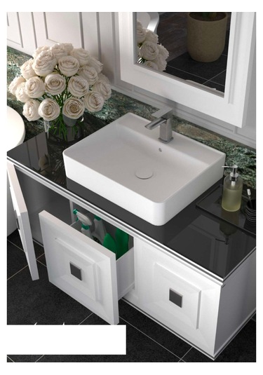 Evros Angel Banyo Dolabı 120 cm Altın - Beyaz