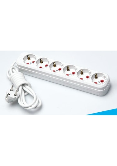 Alkan 02 6002 6'lı Topraklı Grup Priz 2 Metre Beyaz