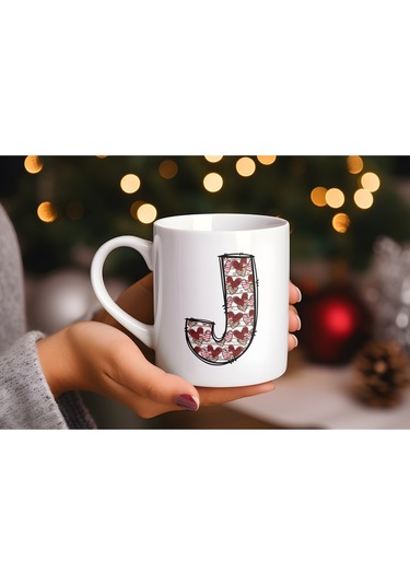 J Harfi Aşk Temalı Kupa - Kalp Desenli Kişiye Özel Romantik Sevgililer Günü Kahve Kupası Beyaz