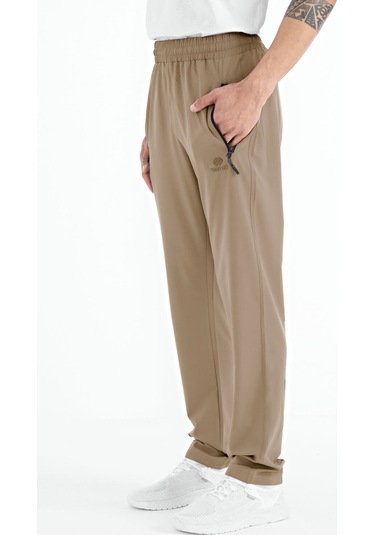 Tommy Life Bej Erkek Fermuarlı Üç Cepli Standart Kalıp Klasik Paça Eşofman Alt - 84768 Bej