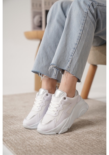 D383 Günlük Ortopedik Kadın Sneaker Spor Ayakkabı Beyaz