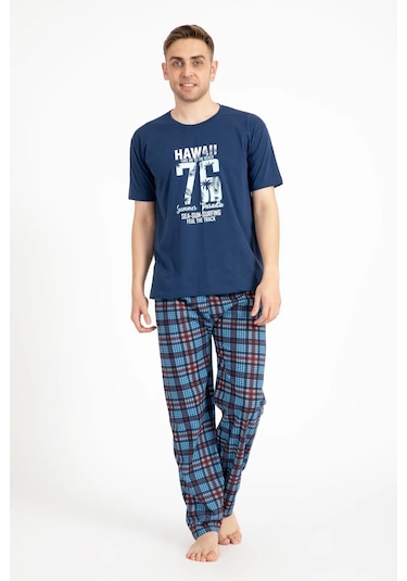 Tampap 2170-K Kısa Kollu Baskılı Erkek Pijama Takımı - İndigo