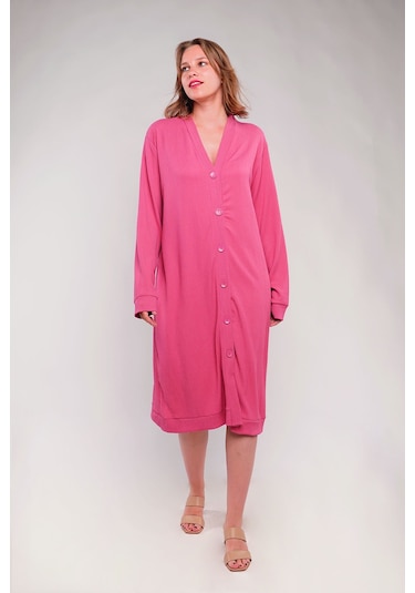 Gabria Ön Düğmeli Seul Uzun Hırka Gül