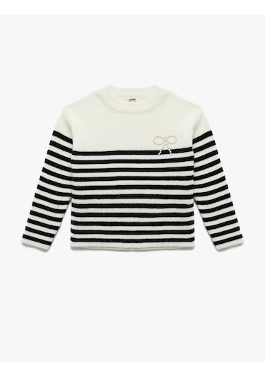 Koton Uzun Kollu Bisiklet Yaka Fiyonk Detaylı Çizgili Triko Kazak Ekru Çizgili 6wkg90013ht Ekru Çizgili Koton Uzun Kollu Bisiklet Yaka Fiyonk Detaylı Çizgili Triko Kazak Ekru Çizgili 6wkg90013ht Ekru Çizgili