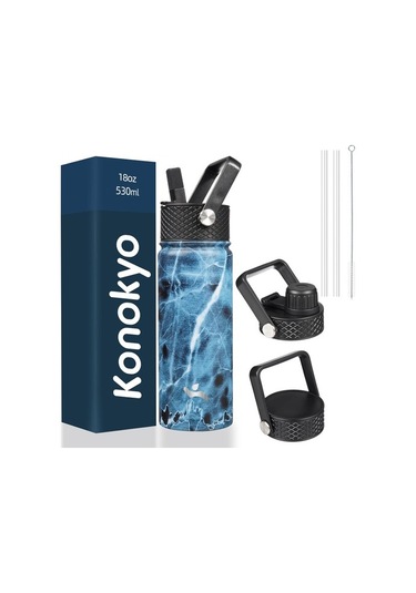 Yalıtımlı Su Şişesi 18 Oz Paslanmaz Çelik Su Şişesi 3 Kapaklı Spor Şişe Mermer Okyanus 49wocx Diğer