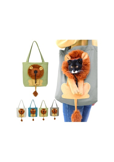 Moveevo Sevimli Aslan Şekilli Küçük Evcil Hayvanlar İçin Portatif Kanvas Omuz Çantası