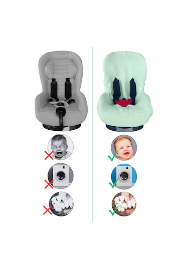 4katlı Müslin Bebek Oto Koltuk Kılıfı Lastikli %100pamuk Mint