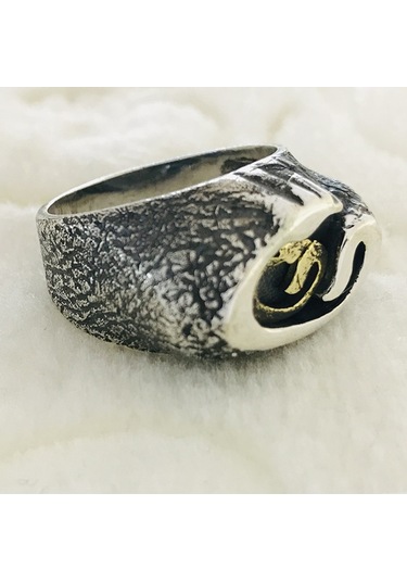 Çift Vav Harfi Işlemeli 925 Ayar Gümüş Erkek Yüzük