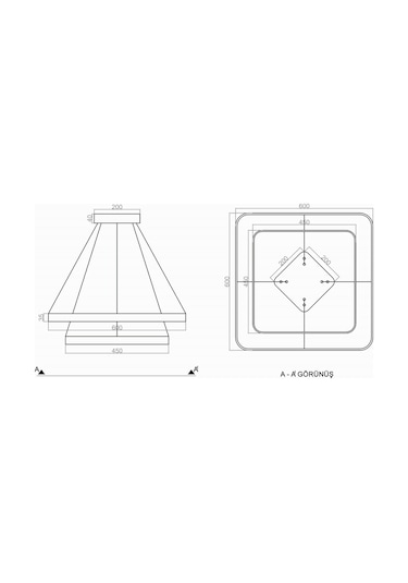 Tra30012 Eco 60X60 Cm Led Avize Sarkıt Ovalköşe Larga