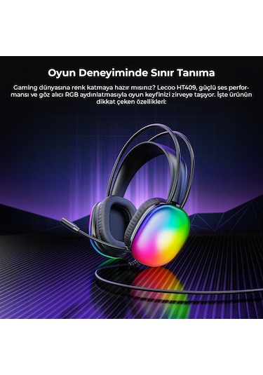 Lecoo HT409 USB Kablolu Mikrofonlu Kulak Üstü RGB Gaming Kulaklık