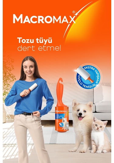 Macromax Tüy Toplayıcı Rulo 56 Yaprak, Ekstra Yapışkanlı Kedi Köpek Tüyü Toz Toplama Rulosu