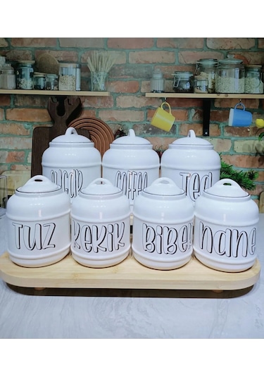 7 Parça Tasarım Baharatlık Seti Tea/coffee/sugar Tuz/kekik/biber/nane Pinterest Kavanoz Seti