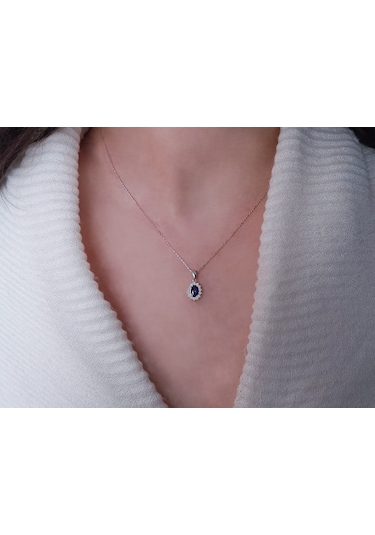 Sirius Pırlanta Oval Safir Taşlı Anturaj Kolye 0804P0163