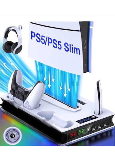 Ps5 Slim Fonksiyonel Fanlı Şarj Standı Led Göstergeli Yh60