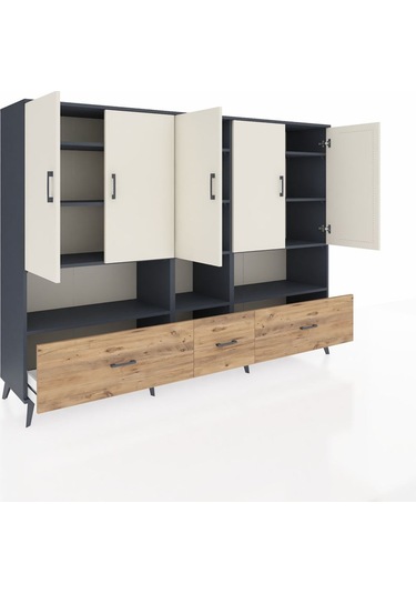 Hyperion Dolap 12 Raflı 3 Çekmeceli 5 Kapaklı 220x44x163 Antrasit Antrasit-aytaşı/çam