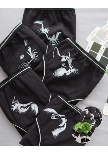 Alya Underwear Kız Çocuk Kalpli Dokuma Lastik Pamuklu Kumaş Slip Külot 5'li Paket 5 Adet Beyaz Siyah P13