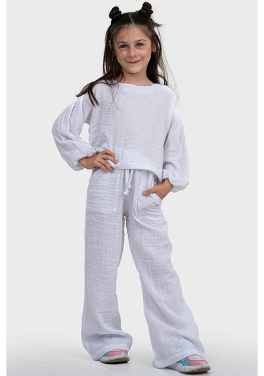 3232 Kız Çocuk Takım Alt Üst Takım Beyaz