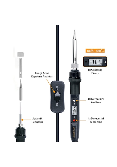 Exeo Dijital Isı Ayarlı Havya Set Lehim Makinesi Seti 80w Çantalı