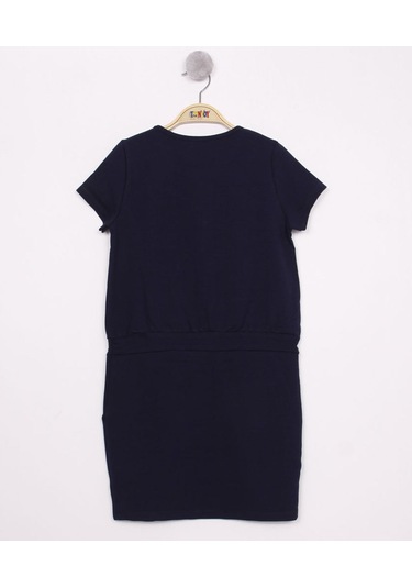 Kız Çocuk Pileli İncili Elbise Lacivert
