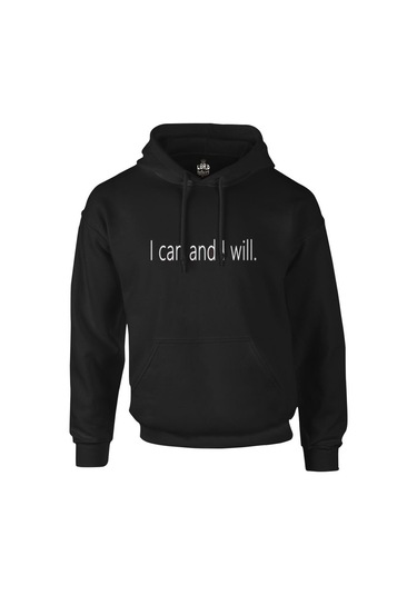 I Can And I Will. Siyah Erkek Fermuarsız Kapşonlu