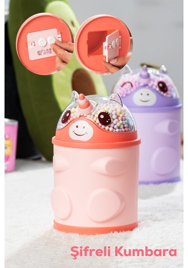 Porsima 044 Pvc Şifreli Kilitli Unicorn Kumbara Pembe 11x18,5cm