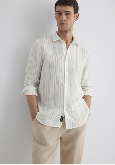 Mavi - Çizgili Yeşil Gömlek 0211525-71481 Yeşil