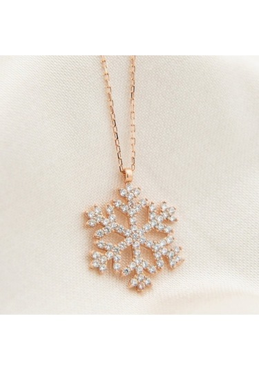 Altın Renk Kartanesi Kolye Zirkon Beyaz Taşlı Kar Tanesi Çelik Kolye Altın