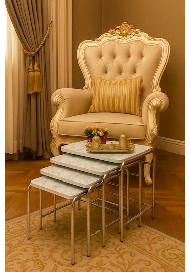 Beyaz Mermer Desen Zigon Sehpa 1. Kalite Krom Nikelaj Tse E1 Onaylı Malzeme Üreticiden Mermer