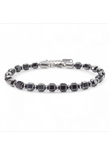 Erkek Elmas Kesim Hematit Ayaranabilir Çelik Zincir Bileklik 9165 Antrasit