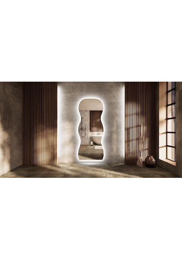 90 Cm Ledli Dalgalı Dekoratif Duvar Boy Aynası Şeffaf