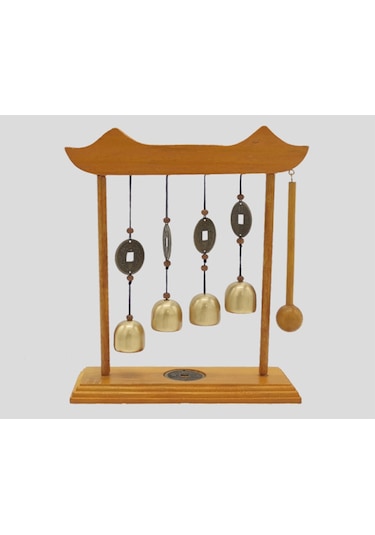 Ranyeek Ev Dekorasyonu Mutfak Züccaciye: Bakır Ve Ahşap Dört Zilli Zil, 220x200x50mm, 100g