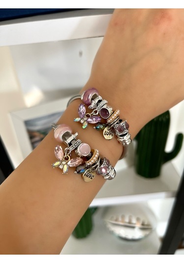 Su Perisi Takı Bijuteri Çelik Kelebek Detaylı Bileklik Pembe