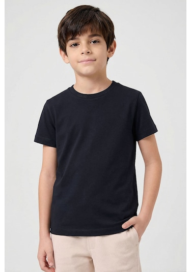 Lacivert O Yaka Standart Fit Basic Unisex Çocuk T-shirt - 11328 Lacivert
