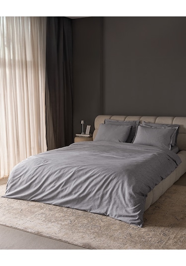 Madame Coco Andre Çift Kişilik Pamuklu Jakarlı Saten Nevresim Takımı - Açık Gri Gri