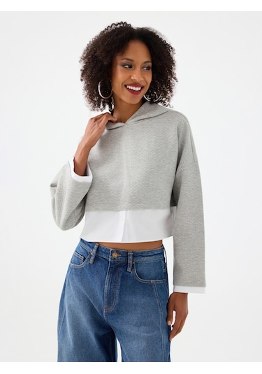 Crop Kadın Sweatshirt Gri