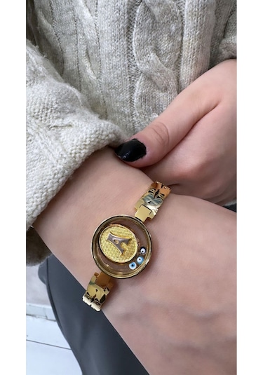 14 Ayar Camlı Harf Kelepçe Sarı Altın