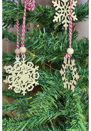 Büro Ev Partisi İçin 6parça Pilli Peri Led Kırmızı Beyaz İp Kar Tane Ahşap Yılbaşı Ağaç Süsü