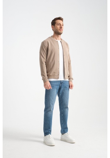 Shooter Sportswear Erkek Sweatshirt Düğmeli Ekru Standart Kalıp Vizon