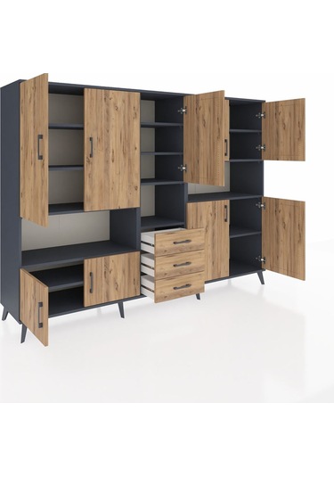 Hyperion Dolap 13 Raflı 3 Çekmeceli 9 Kapaklı 220x44x163 Antrasit Antrasit-çam