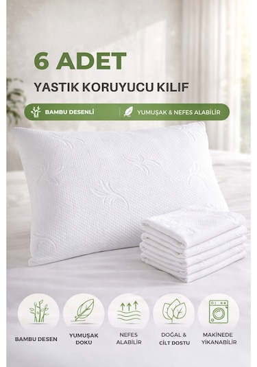 Formeya Fermuarlı 6 Adet Beyaz Yastık Koruyucu Çiçek Desen
